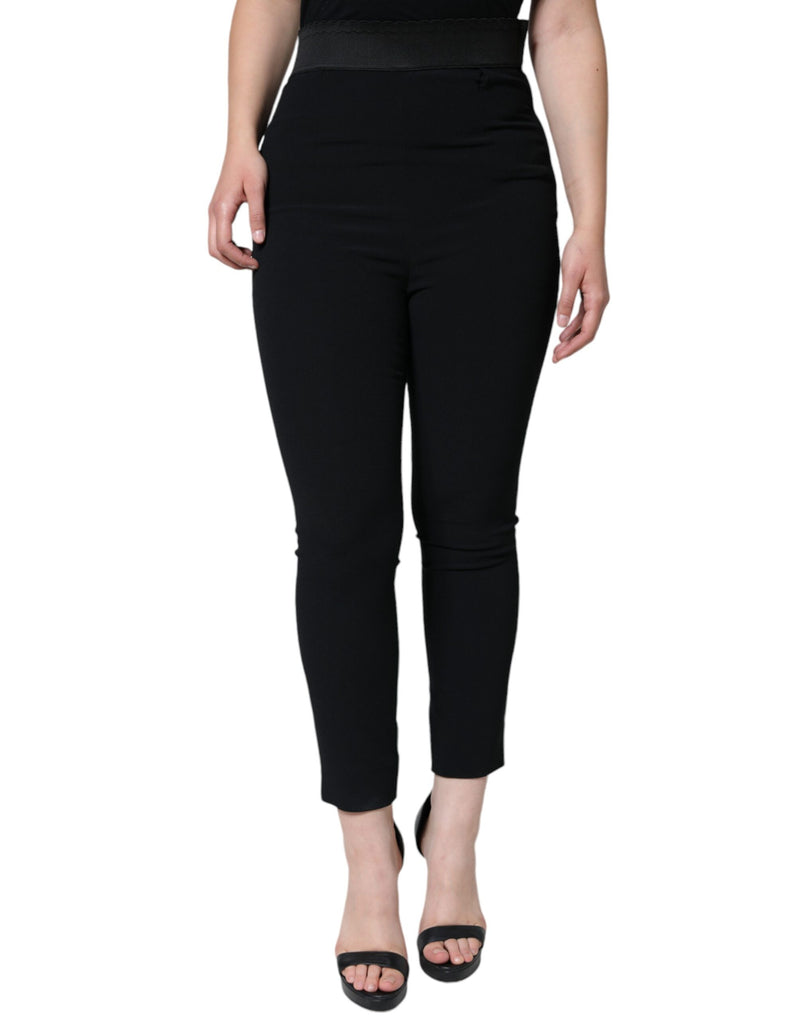 Black Viscose High Waist Tapered Pants-Dolce & Gabbana-LabelTerrace.com