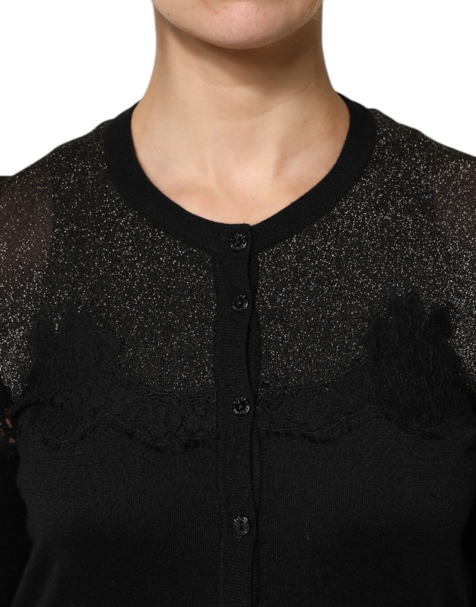 Black Viscose Lace Buttoned Cardigan Sweater