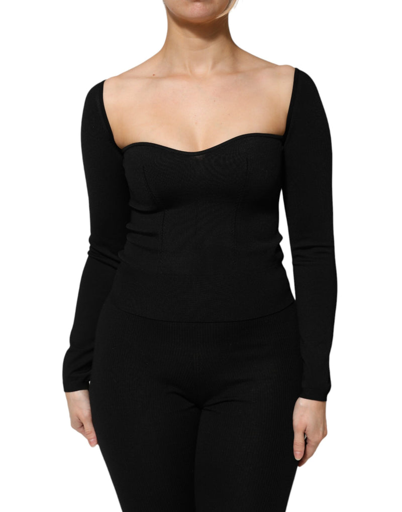 Black Viscose Long Sleeve Pullover Blouse Top-Dolce & Gabbana-LabelTerrace.com