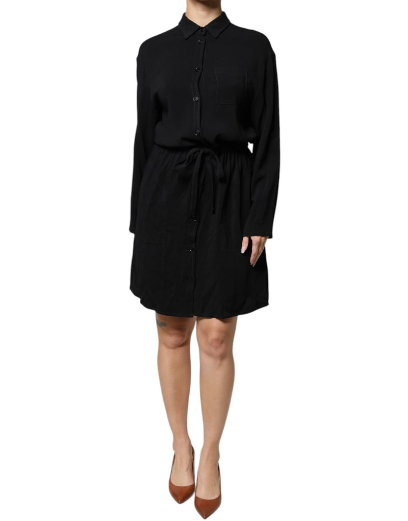 Black Viscose Long Sleeves A-line Mini Dress-Emporio Armani-LabelTerrace.com