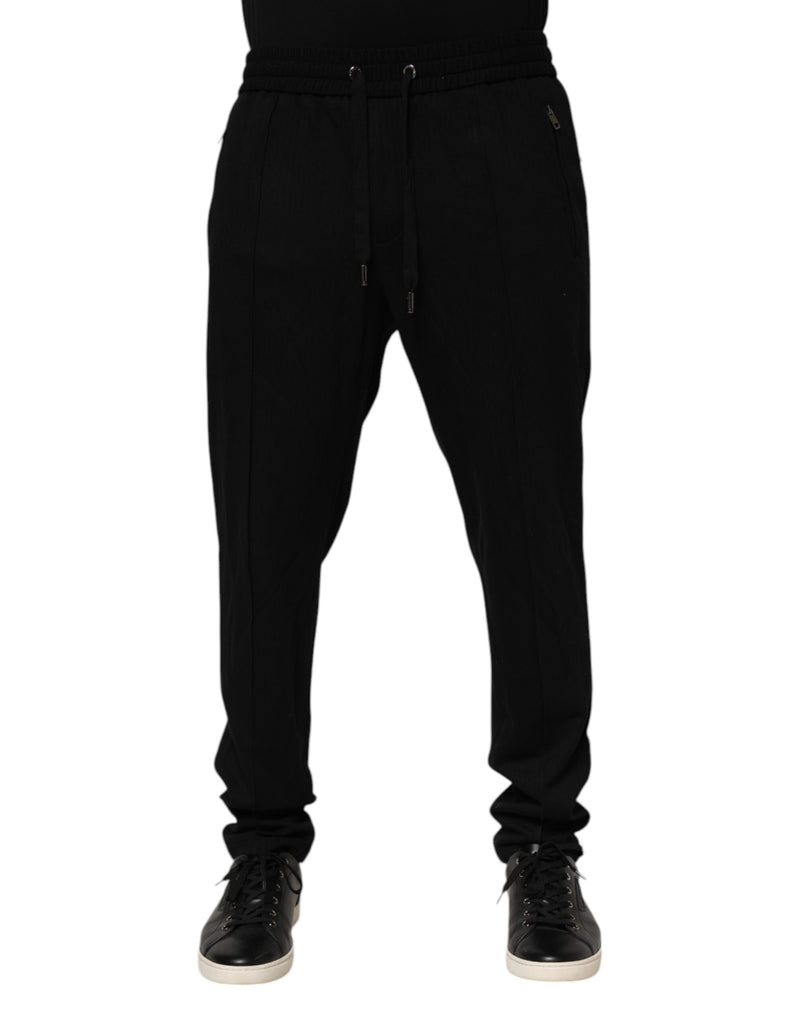 Black Viscose Skinny Logo Men Jogger Pants-Dolce & Gabbana-LabelTerrace.com