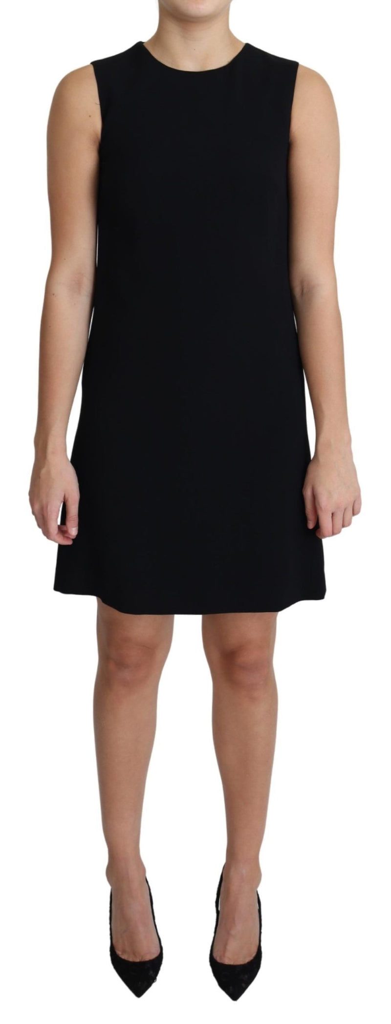 Black Viscose Stretch A-line Shift Mini Dress-Dolce & Gabbana-LabelTerrace.com