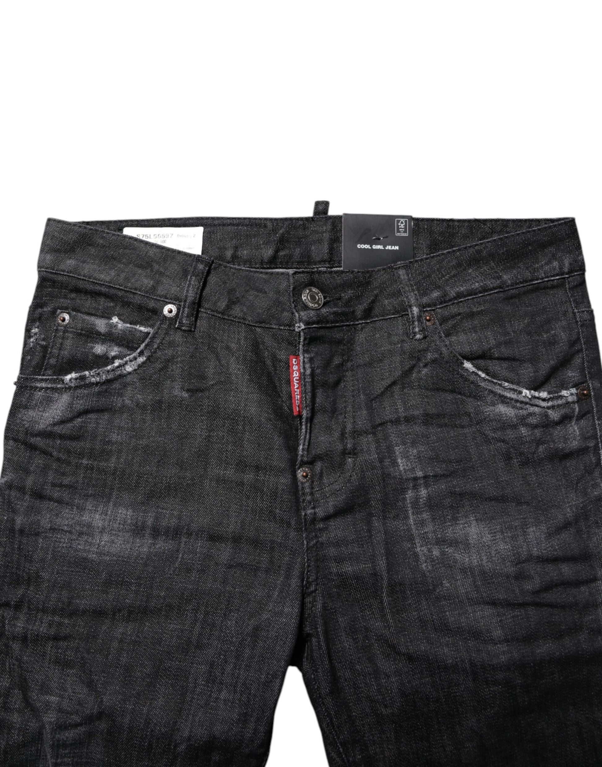 Black Washed Cotton Mid Waist Skinny Jeans-Dsquared²-LabelTerrace.com