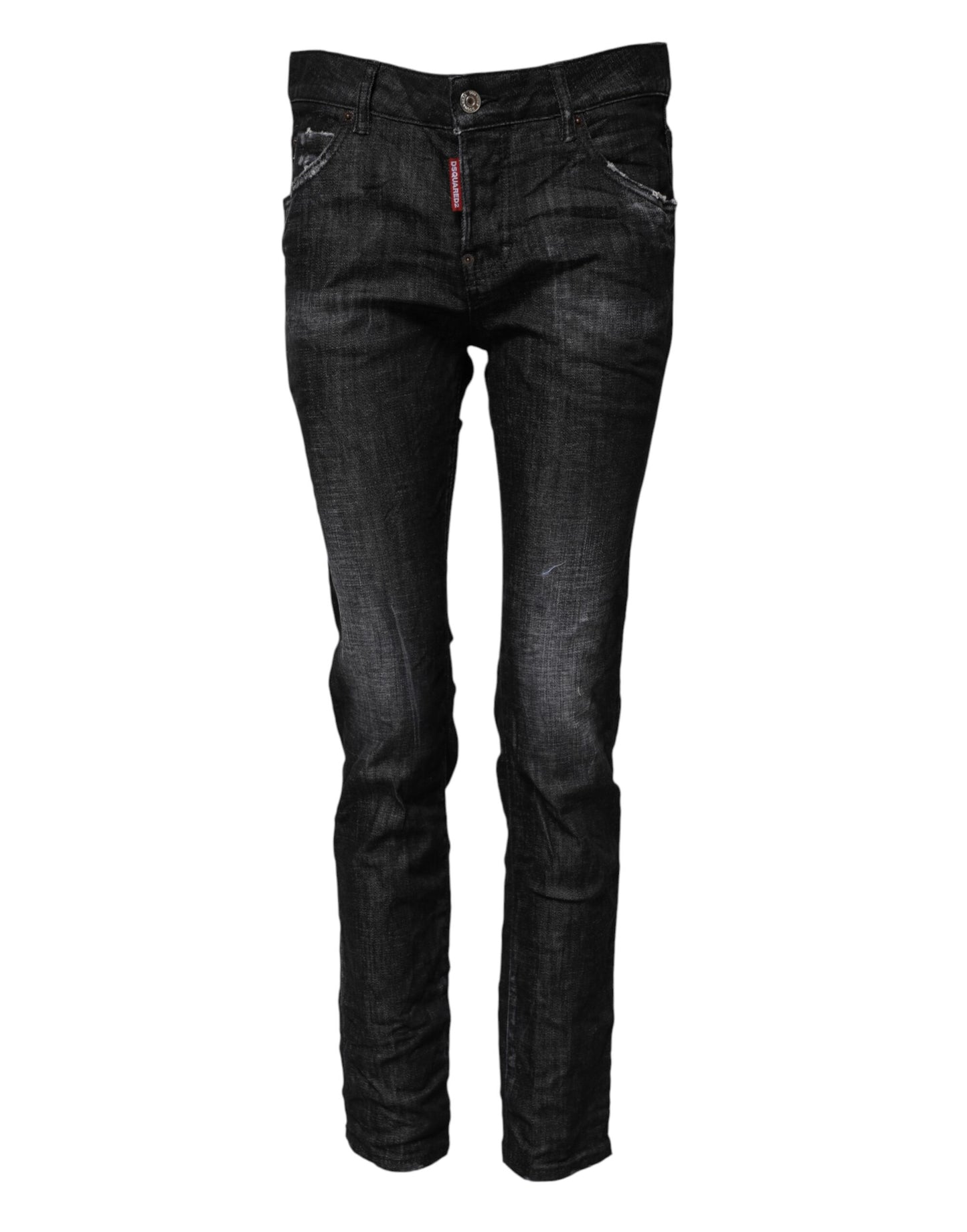 Black Washed Cotton Mid Waist Skinny Jeans-Dsquared²-LabelTerrace.com