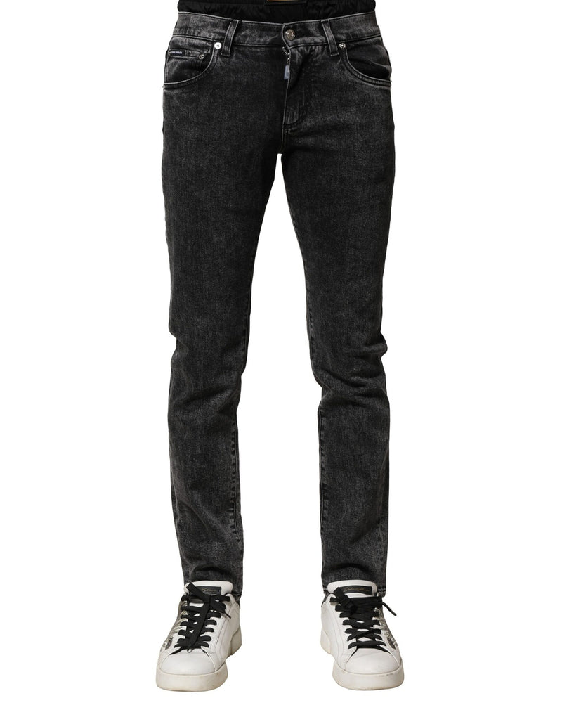 Black Washed Double Waistband Denim Jeans-Dolce & Gabbana-LabelTerrace.com
