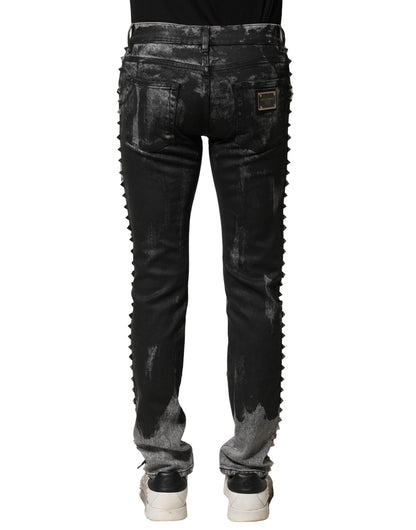 Black Washed Embellished Skinny Denim Jeans