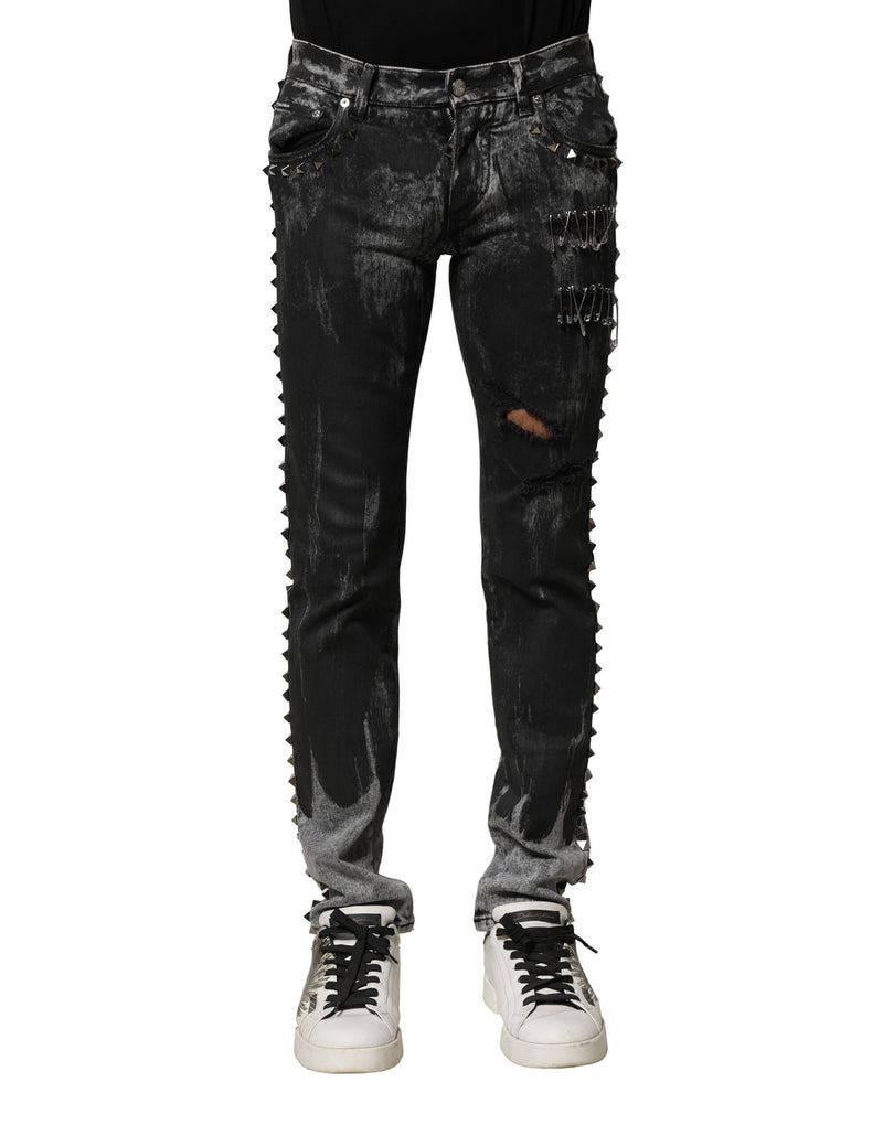 Black Washed Embellished Skinny Denim Jeans-Dolce & Gabbana-LabelTerrace.com