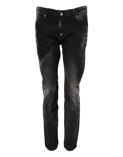 Black Washed Mid Waist Tapered Denim Jeans-Dsquared²-LabelTerrace.com