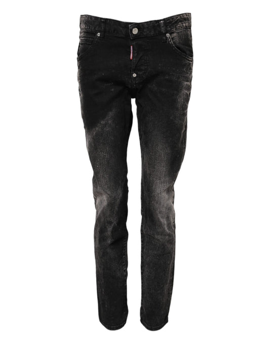 Black Washed Mid Waist Tapered Denim Jeans-Dsquared²-LabelTerrace.com