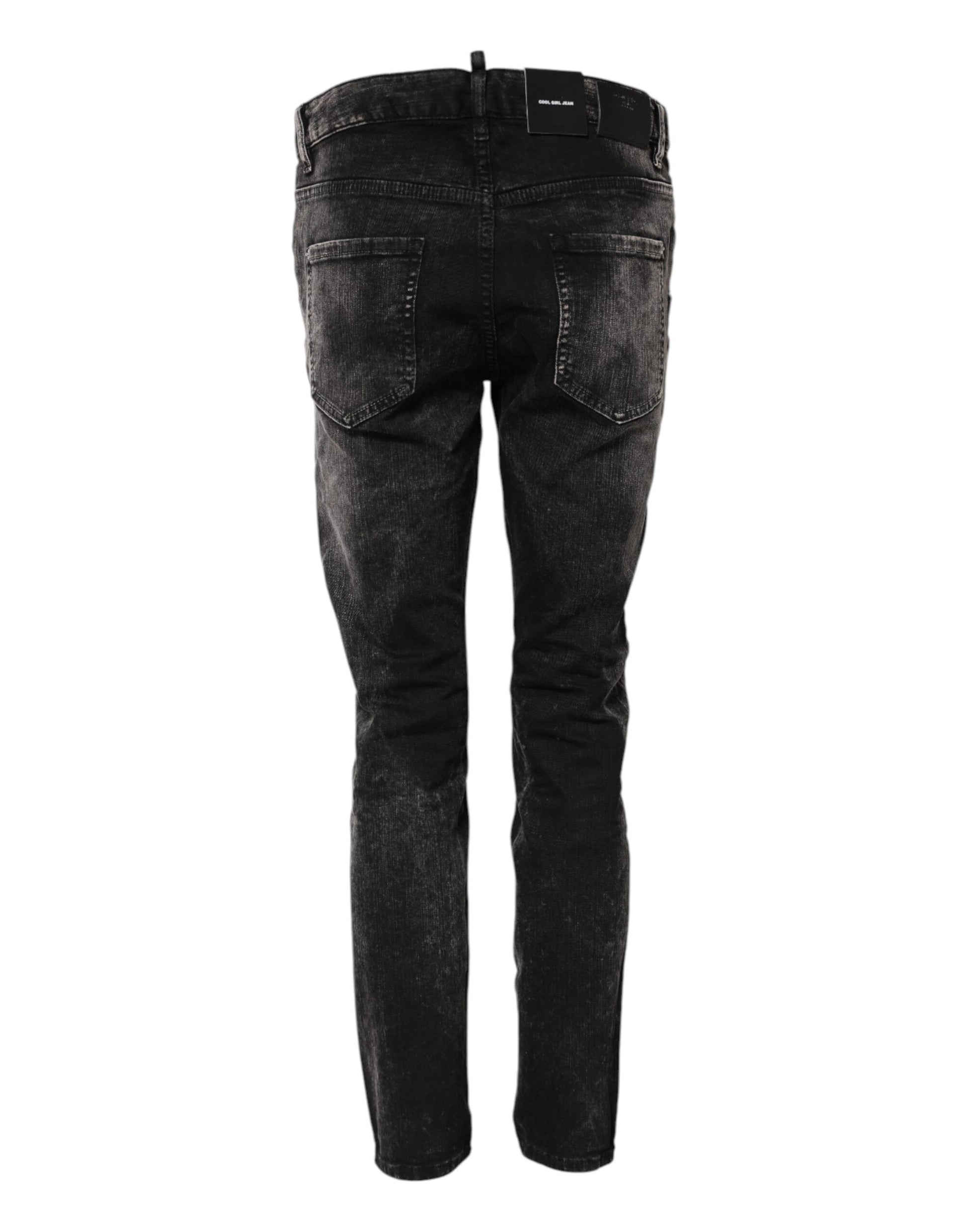Black Washed Mid Waist Tapered Denim Jeans-Dsquared²-LabelTerrace.com