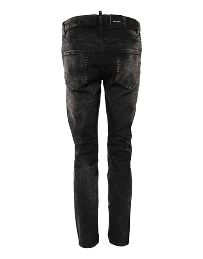 Black Washed Mid Waist Tapered Denim Jeans-Dsquared²-LabelTerrace.com