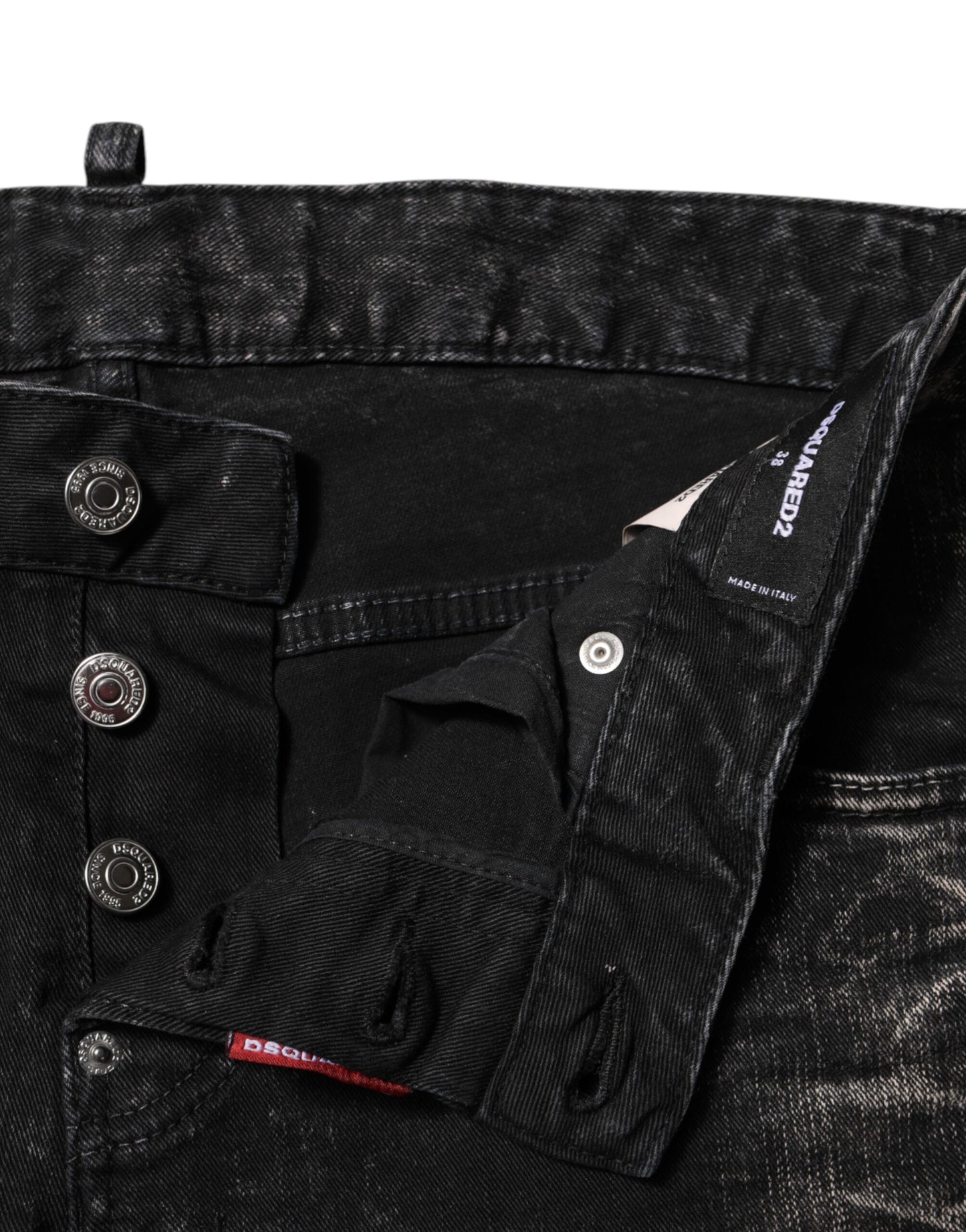 Black Washed Mid Waist Tapered Denim Jeans-Dsquared²-LabelTerrace.com