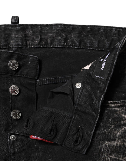 Black Washed Mid Waist Tapered Denim Jeans-Dsquared²-LabelTerrace.com