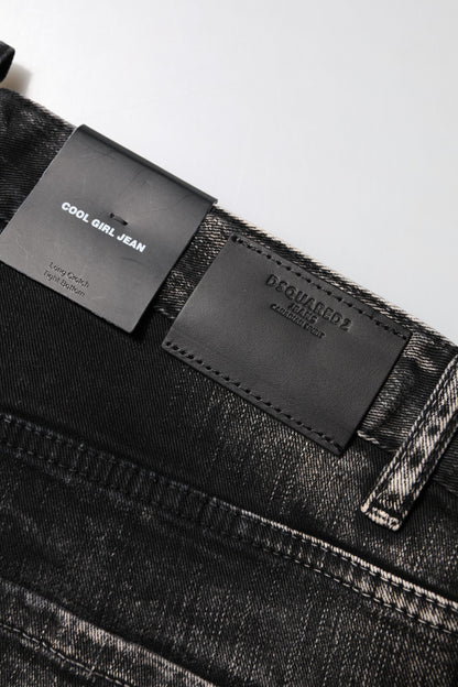 Black Washed Mid Waist Tapered Denim Jeans-Dsquared²-LabelTerrace.com