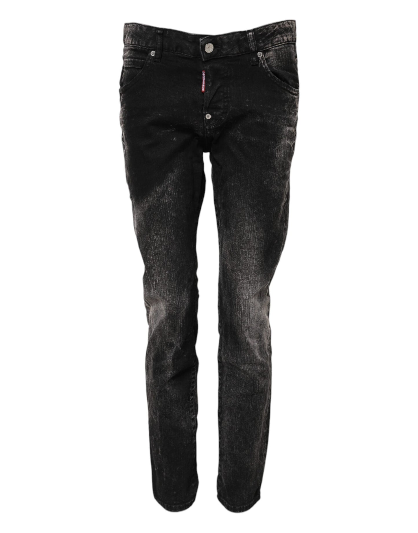 Black Washed Mid Waist Tapered Denim Jeans-Dsquared²-LabelTerrace.com