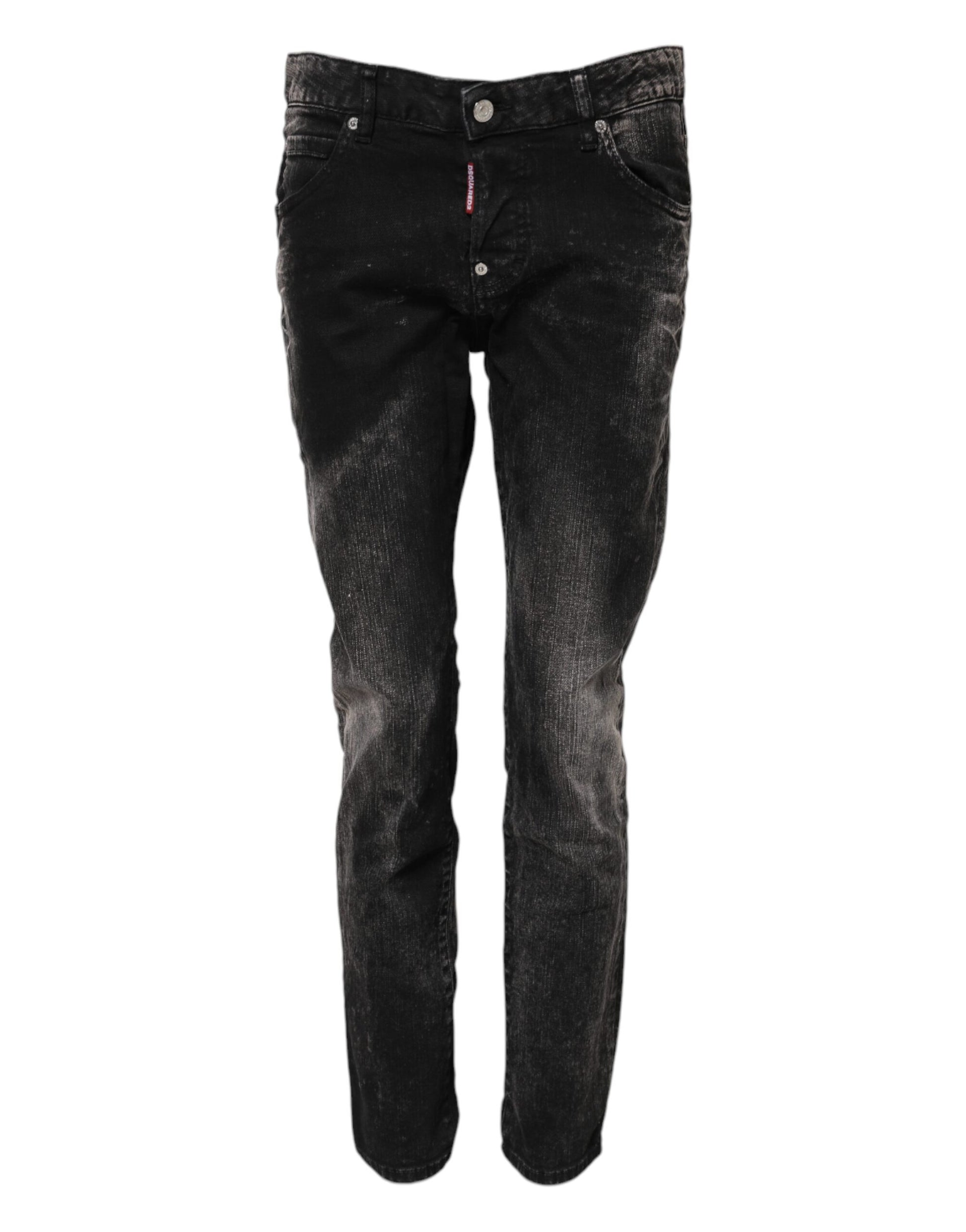 Black Washed Mid Waist Tapered Denim Jeans-Dsquared²-LabelTerrace.com