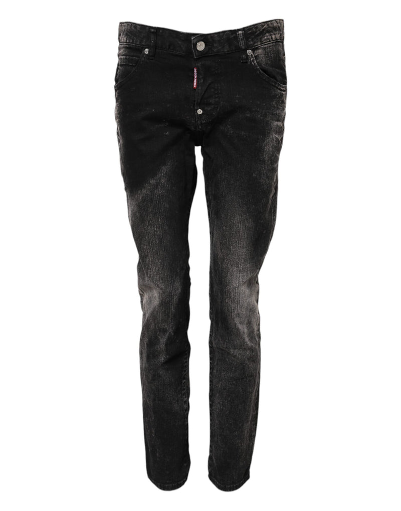 Black Washed Mid Waist Tapered Denim Jeans-Dsquared²-LabelTerrace.com