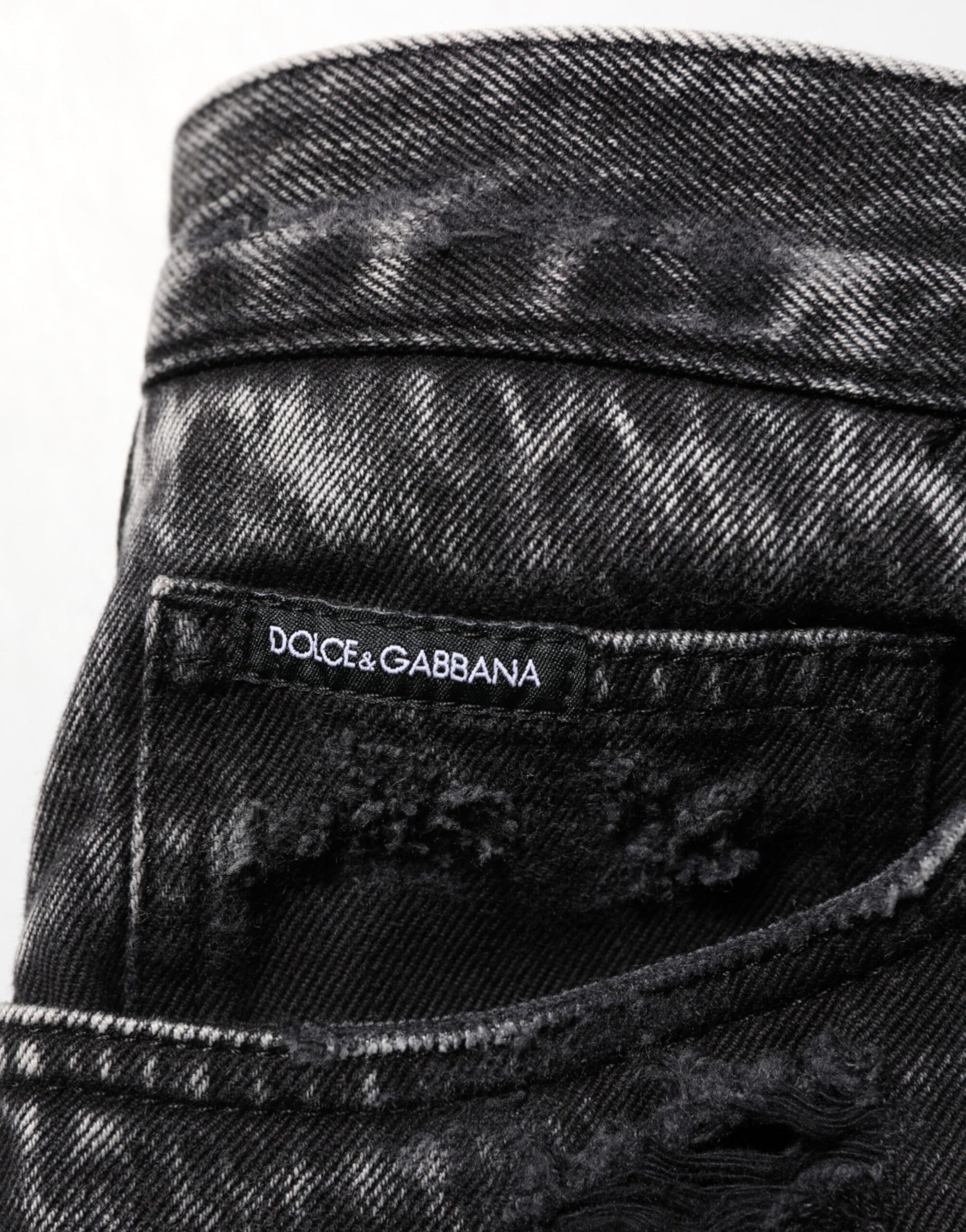 Black Washed Ripped Loose Cotton Denim Jeans