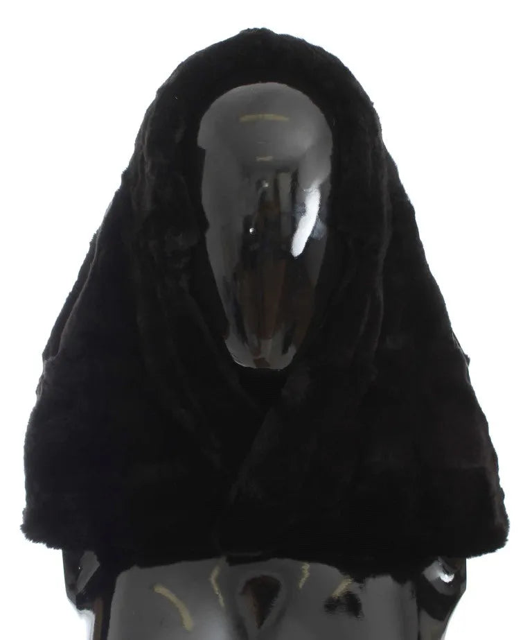 Black Weasel Fur Crochet Hood Scarf Hat-Dolce & Gabbana-LabelTerrace.com