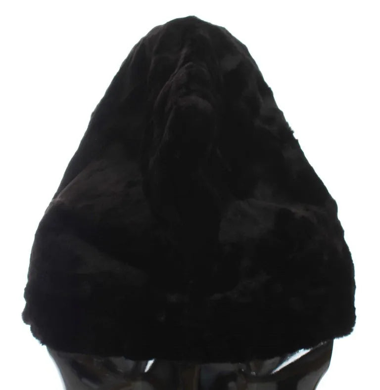 Black Weasel Fur Crochet Hood Scarf Hat-Dolce & Gabbana-LabelTerrace.com