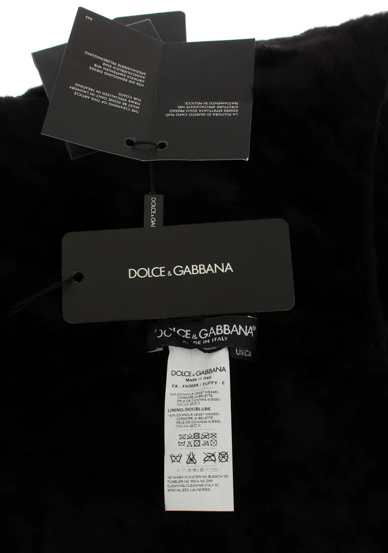 Black Weasel Fur Crochet Hood Scarf Hat-Dolce & Gabbana-LabelTerrace.com