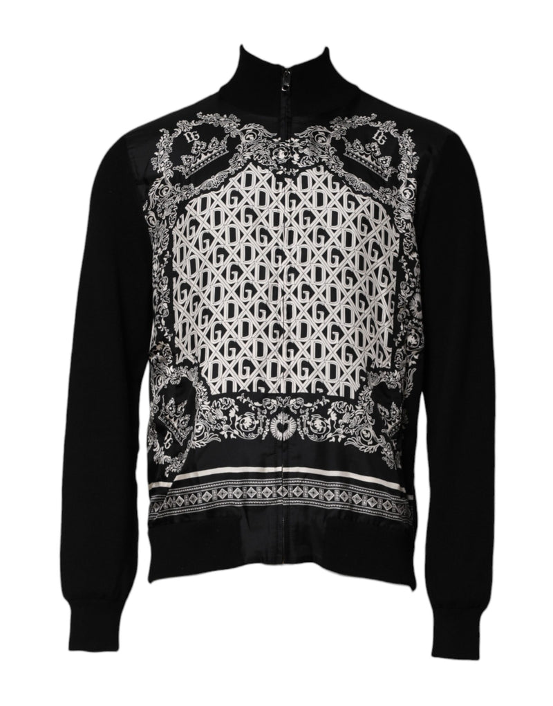 Black White Bandana Print Full Zip Sweater-Dolce & Gabbana-LabelTerrace.com