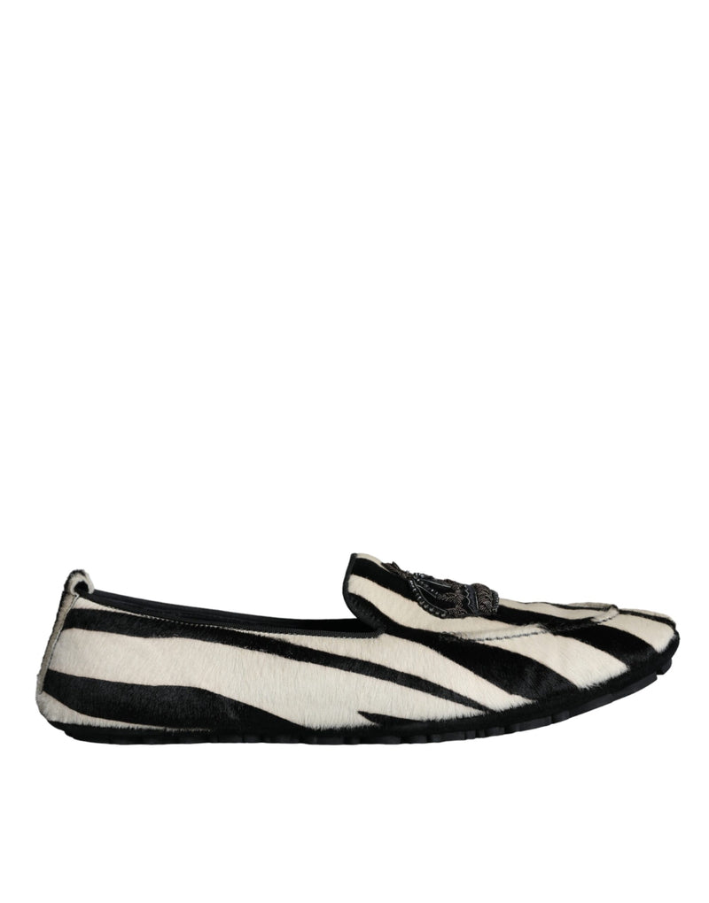 Black White Calf Fur Slip On Loafers Men Shoes-Dolce & Gabbana-LabelTerrace.com