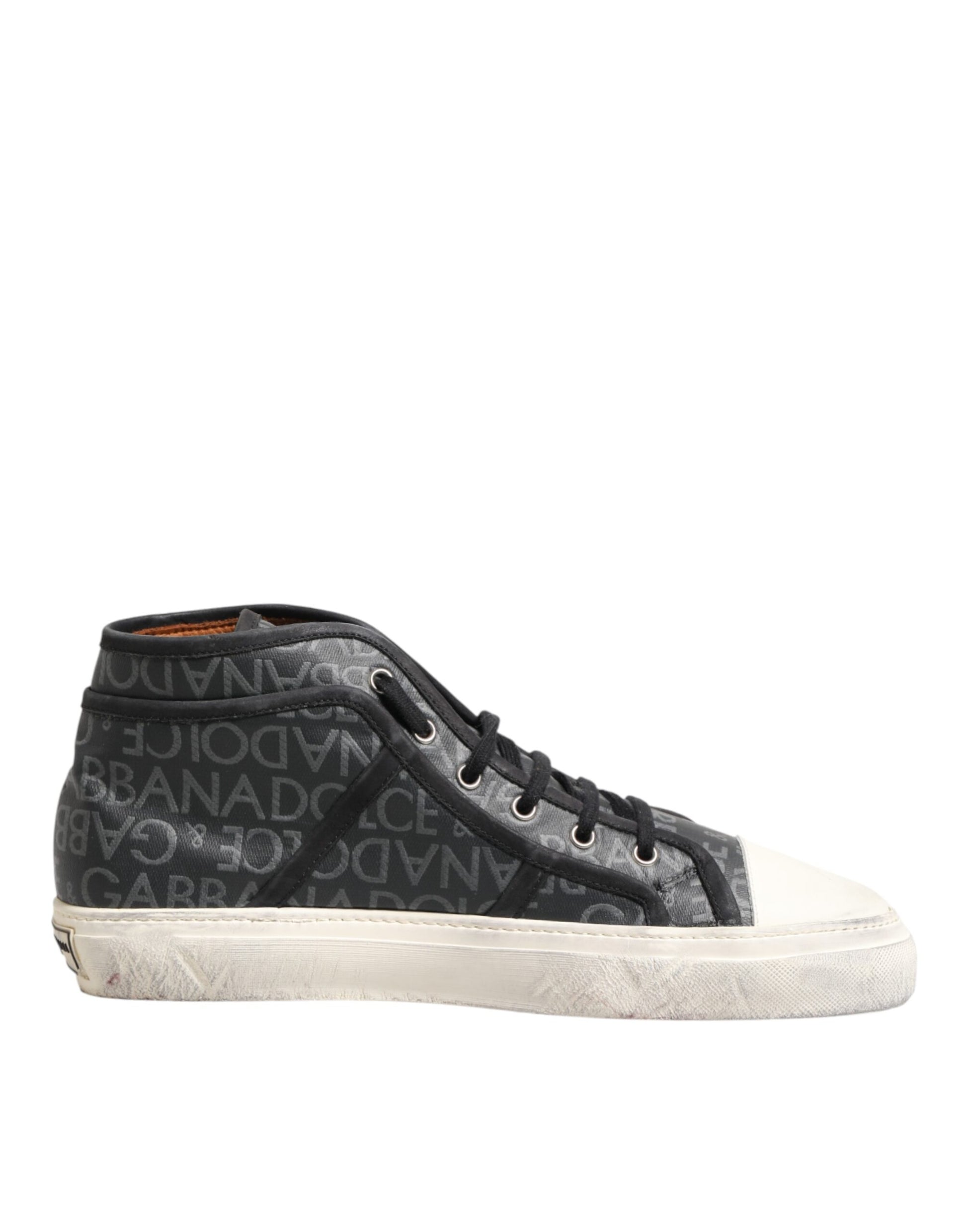 Black White Canvas Logo Mid Top Sneakers Shoes