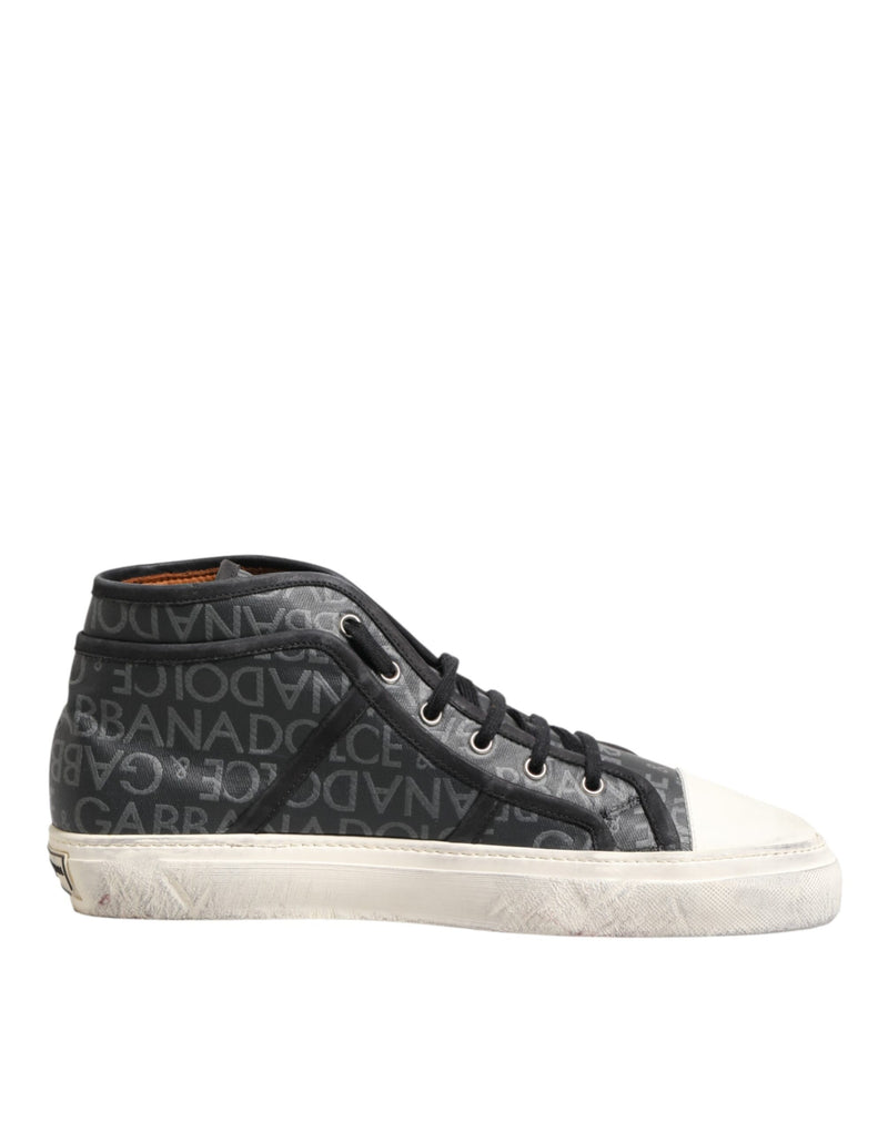 Black White Canvas Logo Mid Top Sneakers Shoes