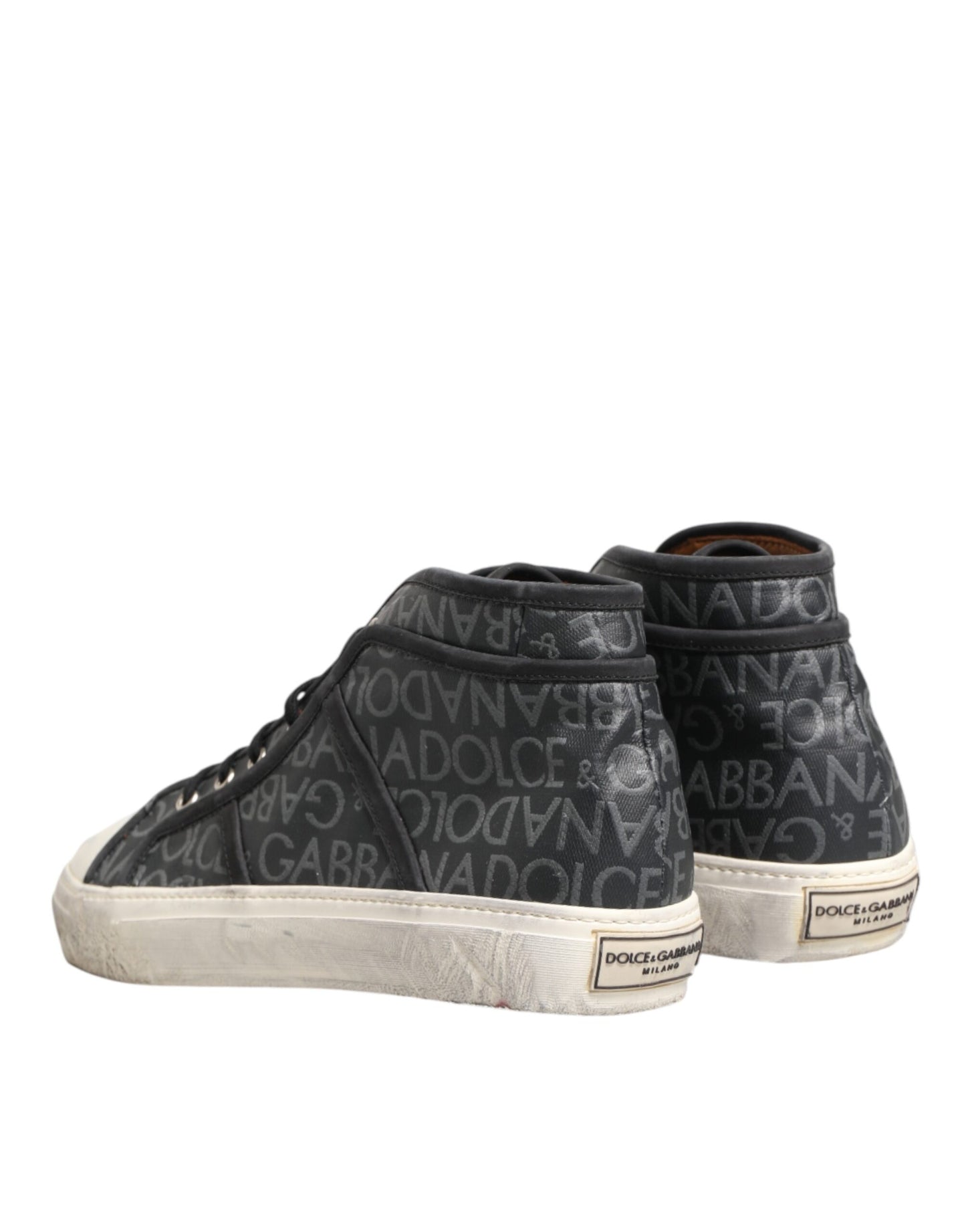 Black White Canvas Logo Mid Top Sneakers Shoes