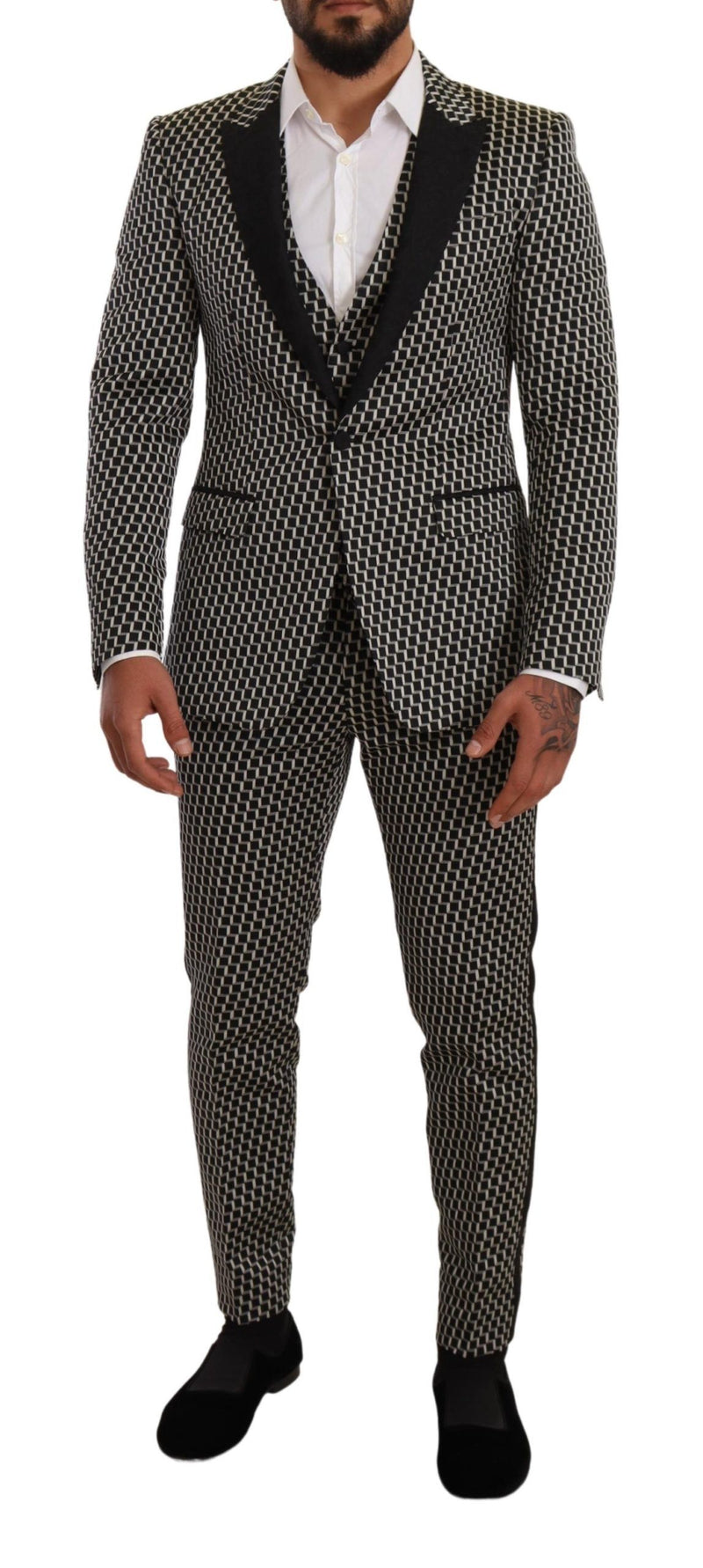 Black White Check 3 Piece Set MARTINI Suit-Dolce & Gabbana-LabelTerrace.com