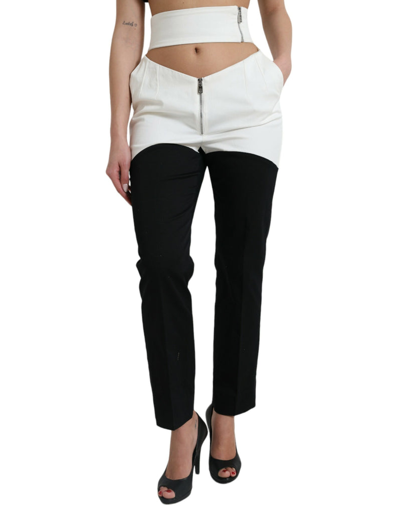 Black White Cotton Cut Out Waist Tapered Pants-Dolce & Gabbana-LabelTerrace.com