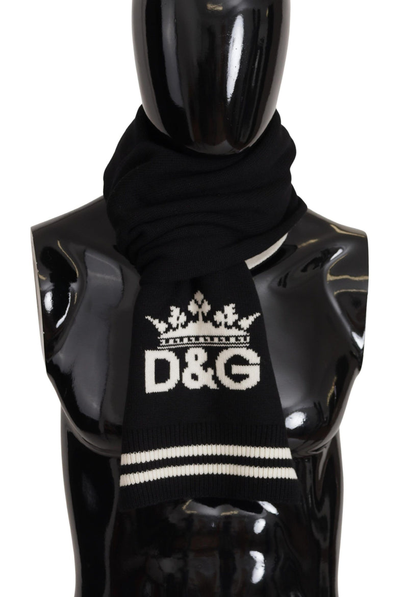 Black White Cotton DG Printed Cashmere Shawl Scarf-Dolce & Gabbana-LabelTerrace.com