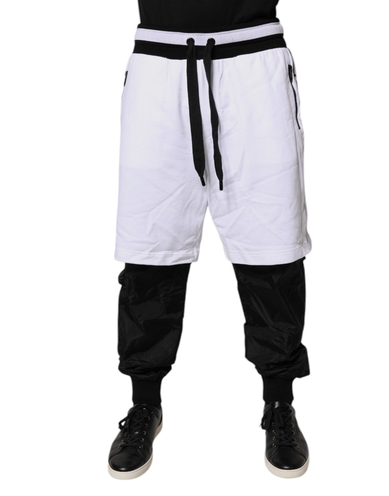 Black White Cotton Layered Sweatpants Pants-Dolce & Gabbana-LabelTerrace.com