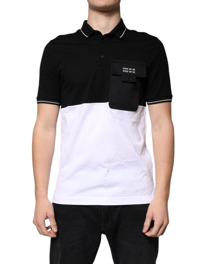 Black White Cotton Short Sleeves Polo T-shirt-Dolce & Gabbana-LabelTerrace.com