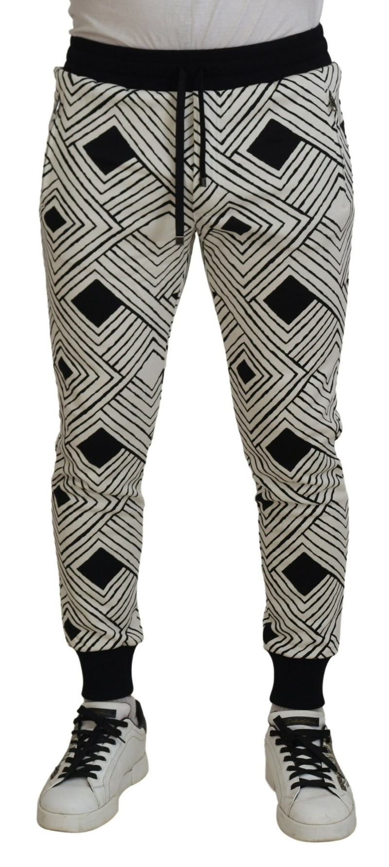 Black White Cotton Trousers Sport Pants-Dolce & Gabbana-LabelTerrace.com