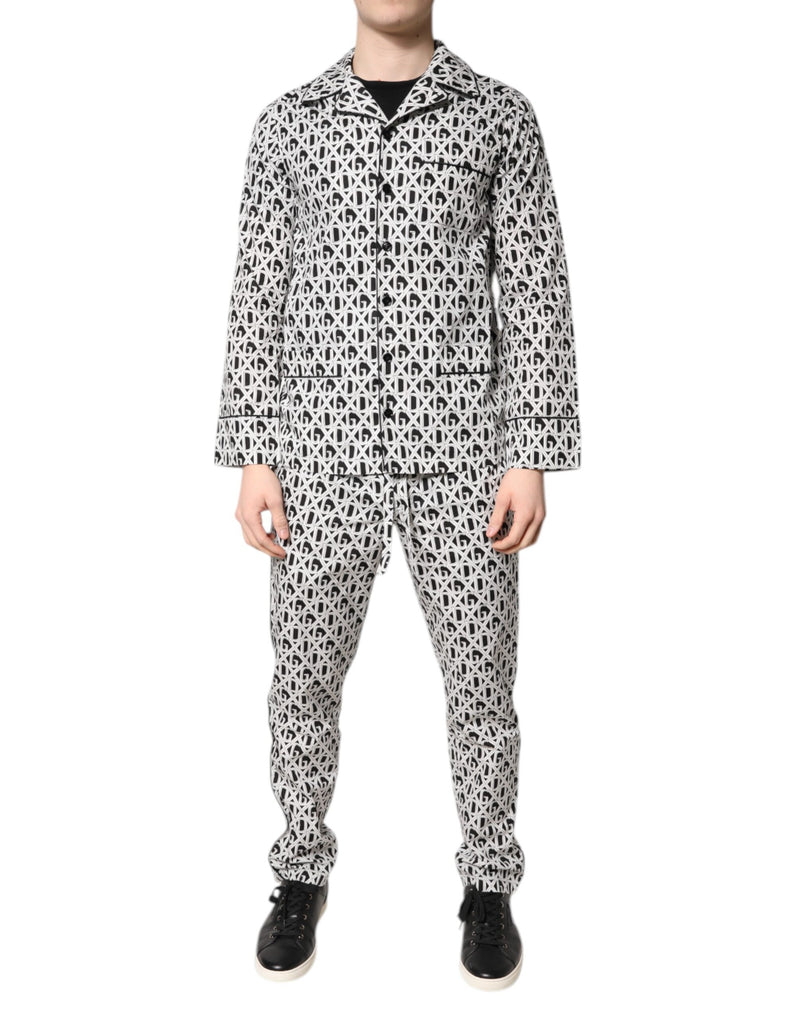 Black White DG Print Cotton Pajama Set Sleepwear-Dolce & Gabbana-LabelTerrace.com