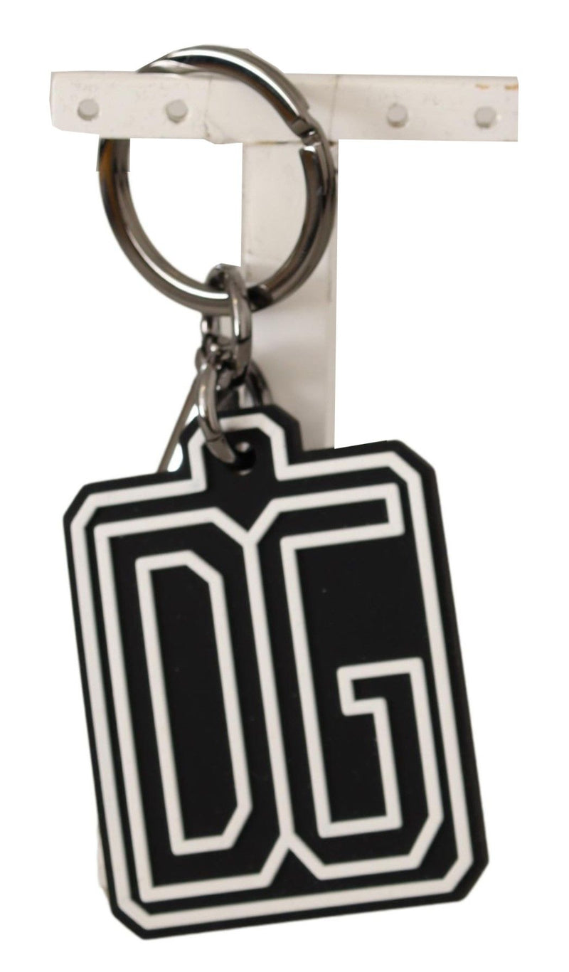 Black White DG Rubber Logo Silver Ring Keychain-Dolce & Gabbana-LabelTerrace.com