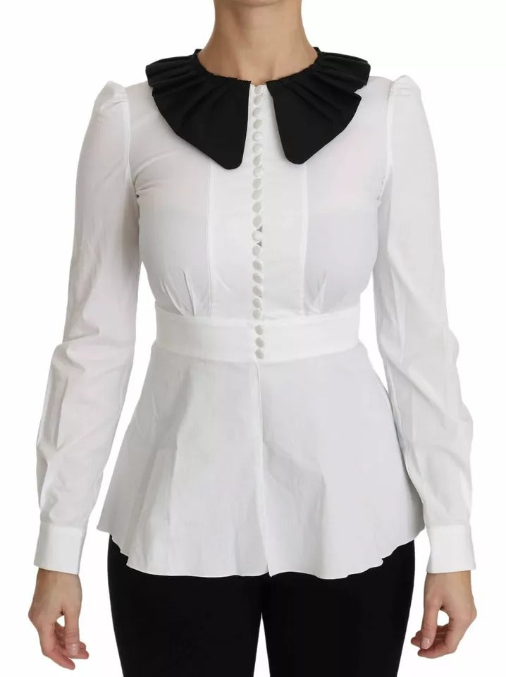 Black White Decorative Buttons Tops Shirt Blouse-Dolce & Gabbana-LabelTerrace.com