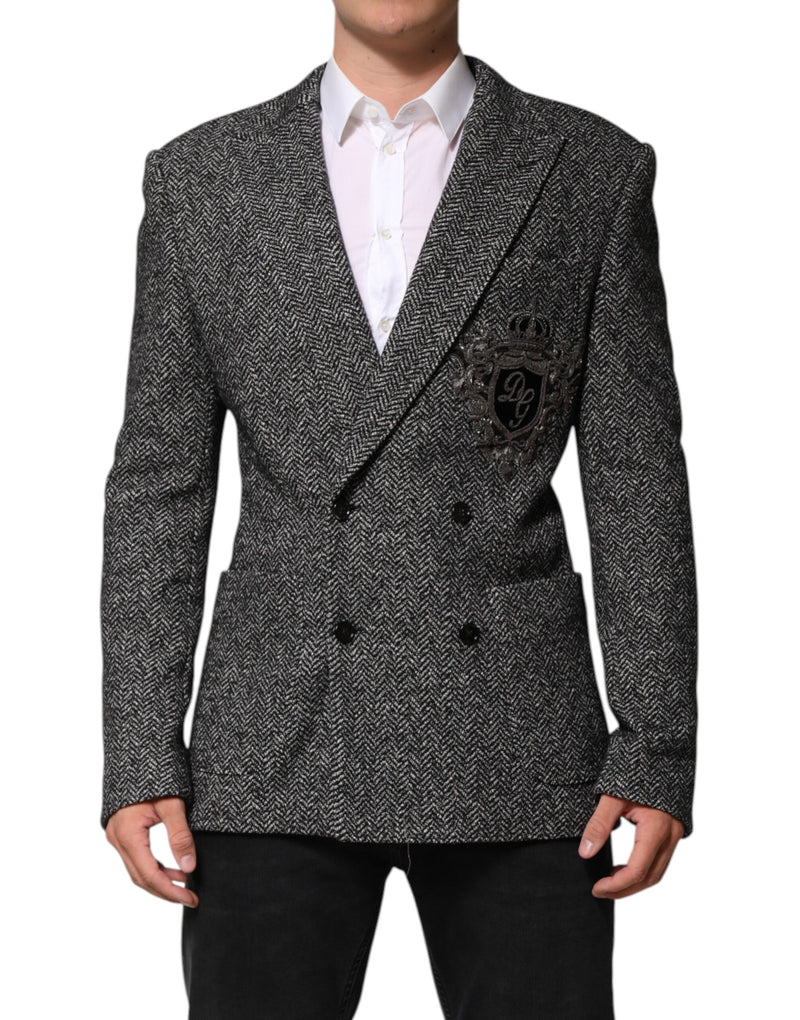 Black White Double Breasted Men Suit Blazer-Dolce & Gabbana-LabelTerrace.com