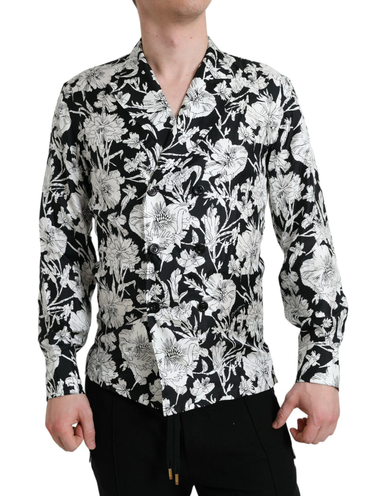 Black White Floral Button Down Casual Shirt-Dolce & Gabbana-LabelTerrace.com