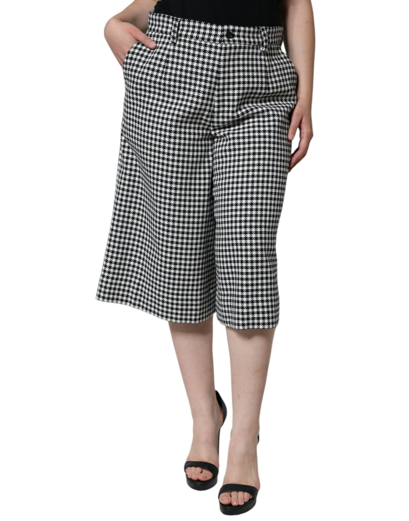 Black White Houndstooth Cropped Wide Leg Pants-Dolce & Gabbana-LabelTerrace.com