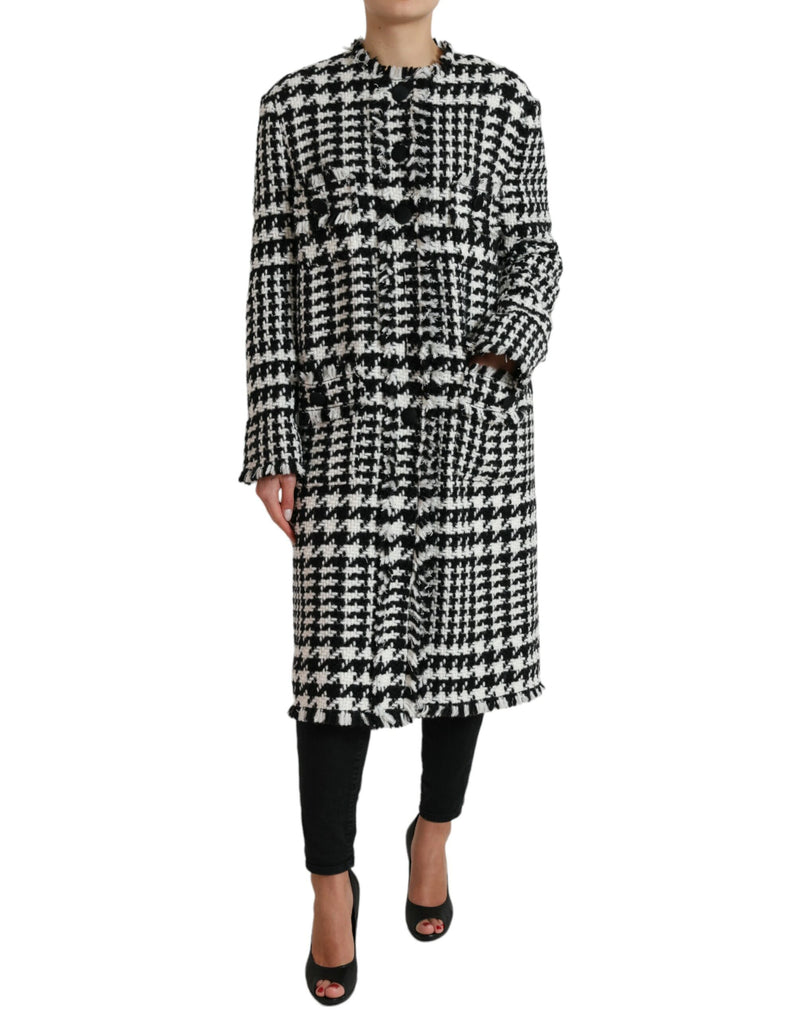 Black White Houndstooth Trench Coat Jacket-Dolce & Gabbana-LabelTerrace.com