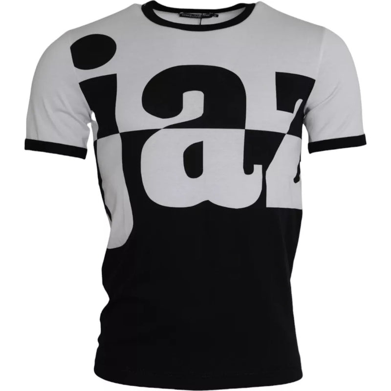 Black White Jazz Print Cotton Short Sleeves T-shirt-Dolce & Gabbana-LabelTerrace.com
