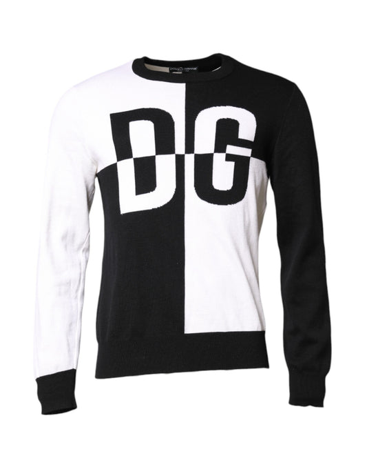 Black White Knit Logo Print Pullover Sweater-Dolce & Gabbana-LabelTerrace.com