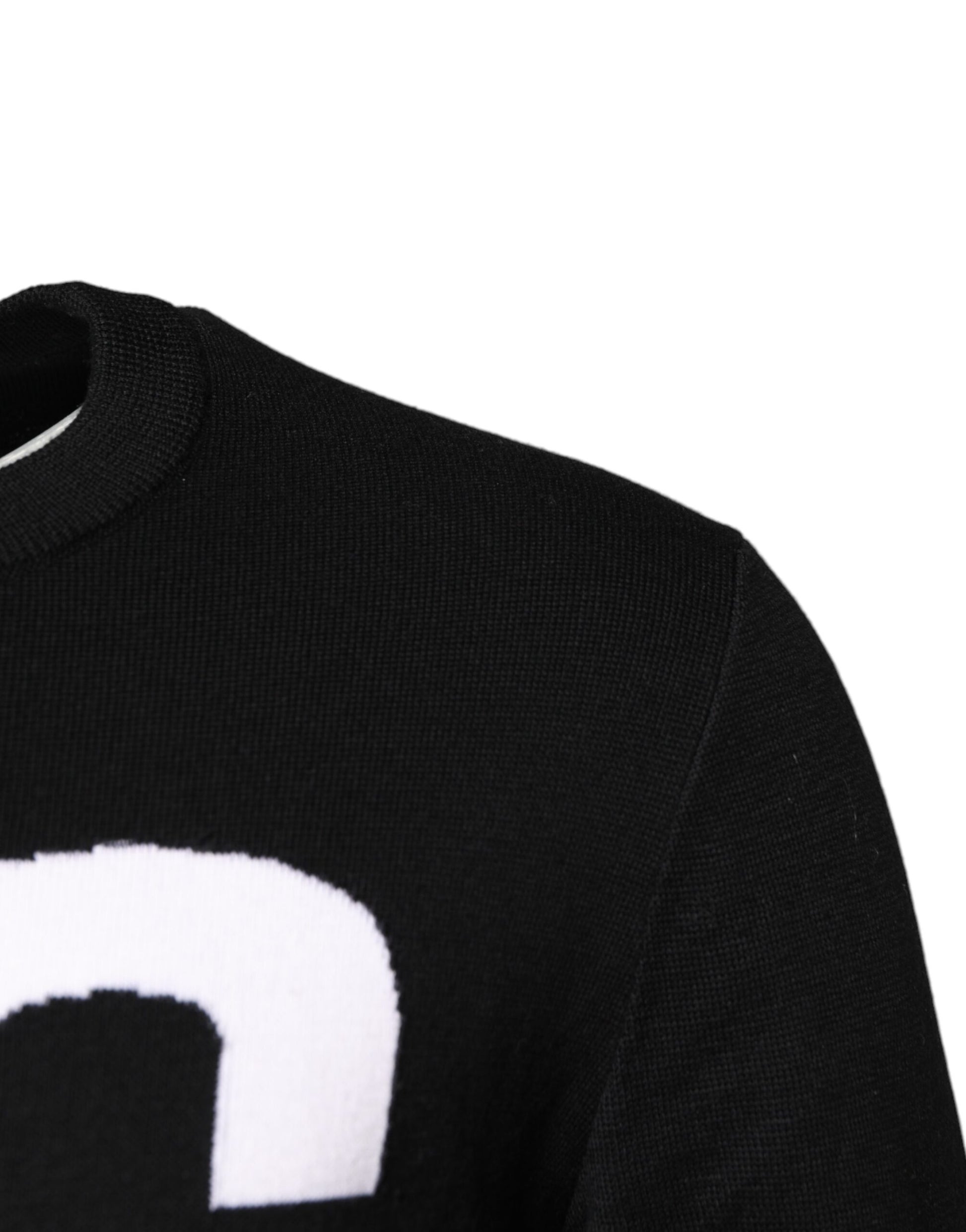 Black White Knit Logo Print Pullover Sweater-Dolce & Gabbana-LabelTerrace.com