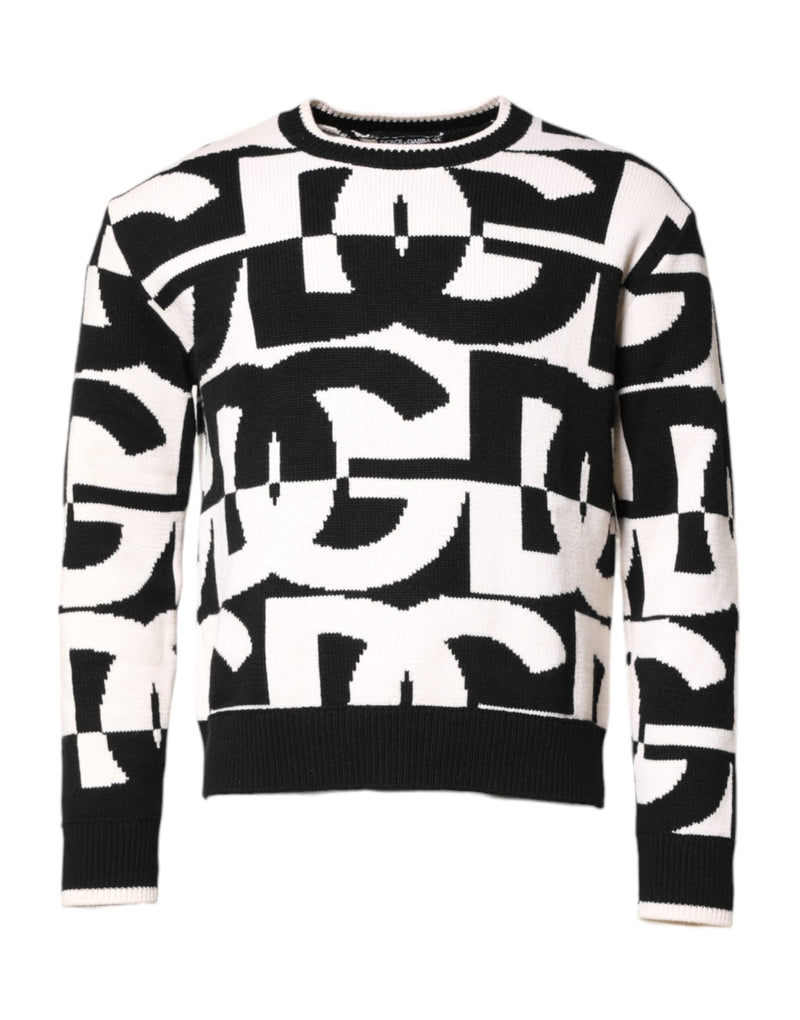 Black White Knit Logo Print Pullover Sweater-Dolce & Gabbana-LabelTerrace.com