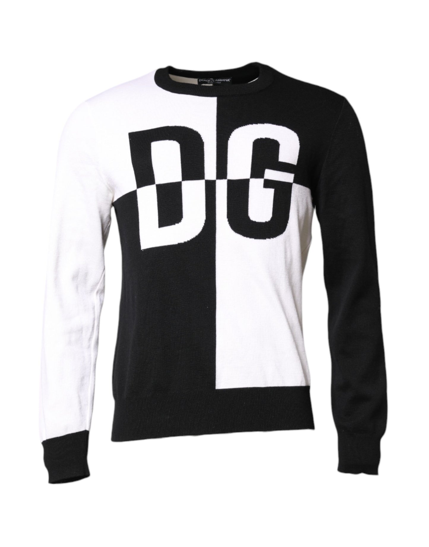 Black White Knit Logo Print Pullover Sweater-Dolce & Gabbana-LabelTerrace.com