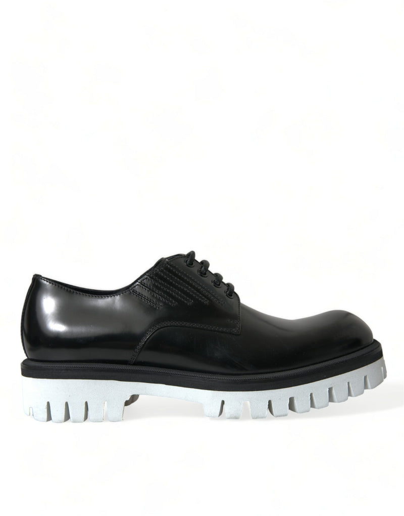 Black White Leather Lace Up Derby Dress Shoes-Dolce & Gabbana-LabelTerrace.com