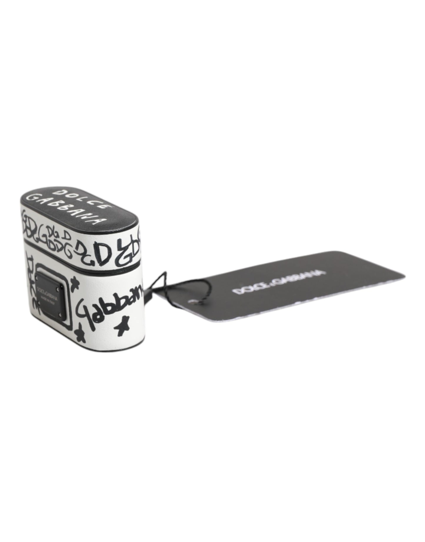 Black White Leather Scribble Embossed Logo Airpods Case-Dolce & Gabbana-LabelTerrace.com